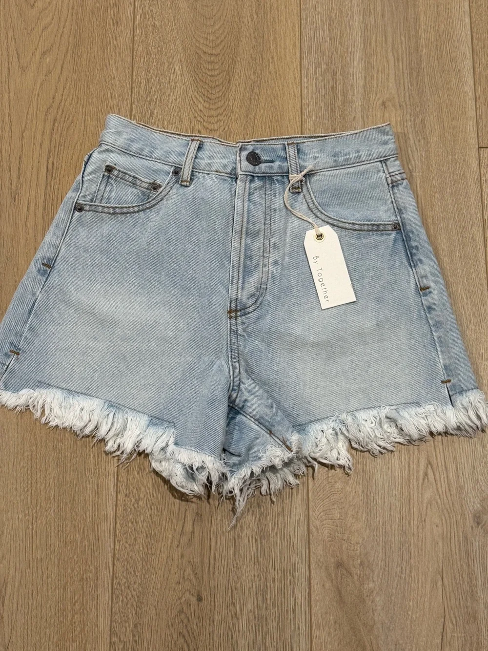 Jean Shorts Frayed High Rise Light Wash Denim Cutoff